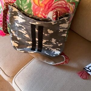 Gray Camo Shoulder Bag with Black Stripe